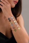 Gümüş Üçlü Yonca Çiçek Rose Gold ve Altın Kaplama Lazer İşlemeli Taşsız Bileklik