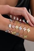 Gümüş Üçlü Yonca Çiçek Rose Gold ve Altın Kaplama Lazer İşlemeli Taşsız Bileklik