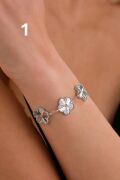 Gümüş Üçlü Yonca Çiçek Rose Gold ve Altın Kaplama Lazer İşlemeli Taşsız Bileklik