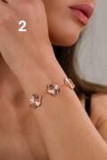 Gümüş Üçlü Yonca Çiçek Rose Gold ve Altın Kaplama Lazer İşlemeli Taşsız Bileklik
