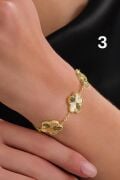 Gümüş Üçlü Yonca Çiçek Rose Gold ve Altın Kaplama Lazer İşlemeli Taşsız Bileklik