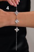 Gümüş Üçlü Yonca Çiçek Rose Gold ve Altın Kaplama Lazer İşlemeli Taşsız Bileklik