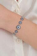Gümüş Mavi Nazar Boncuklu Boncuğu Sıralı Bileklik