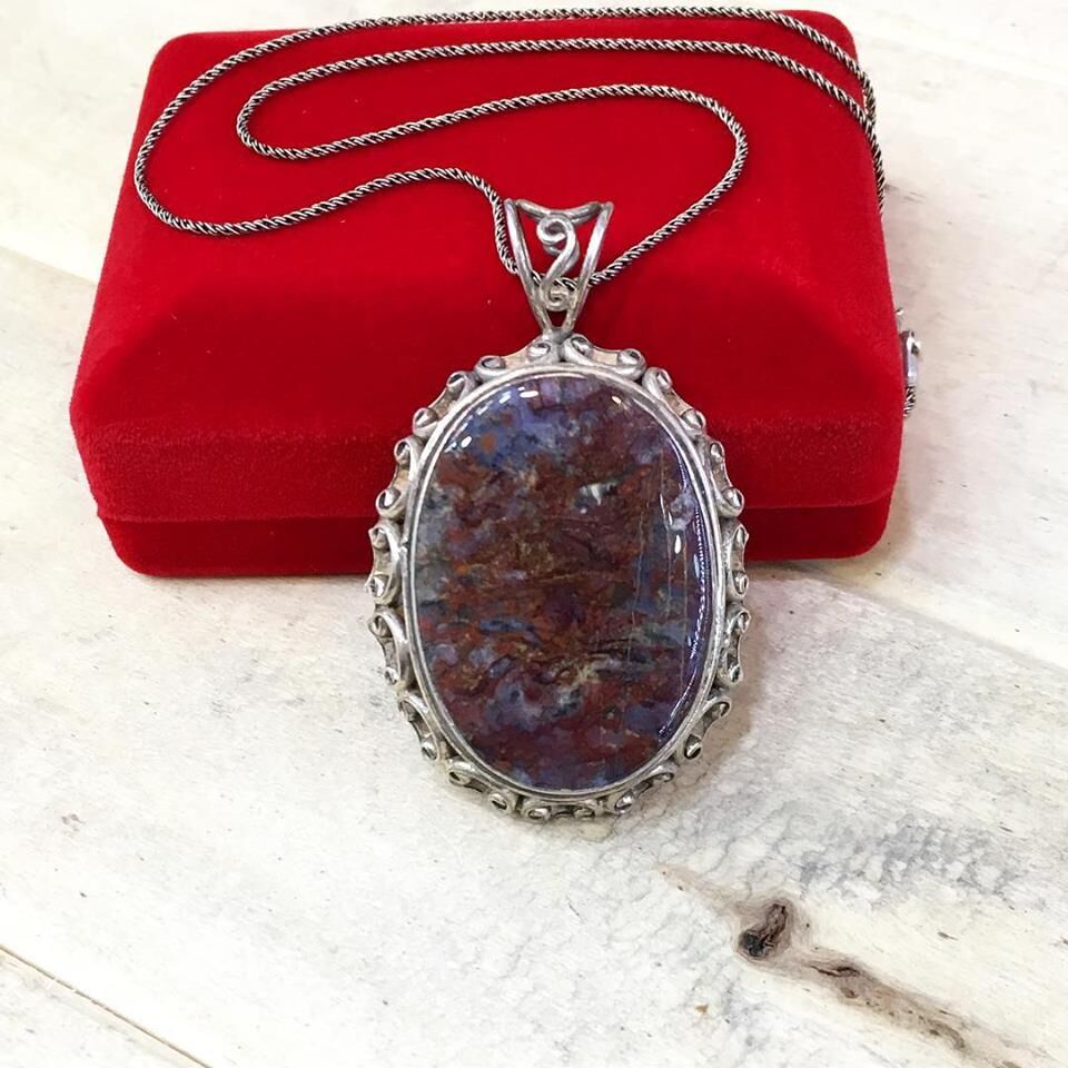 Gümüş 925 Ayar Akik Taşlı Kolye