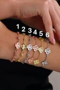 Gümüş Yonca Çiçek Rose Gold ve Altın Kaplama Lazer İşleme Taşsız Bileklik