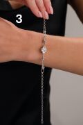 Gümüş Yonca Çiçek Rose Gold ve Altın Kaplama Lazer İşleme Taşsız Bileklik