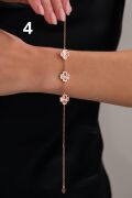Gümüş Yonca Çiçek Rose Gold ve Altın Kaplama Lazer İşleme Taşsız Bileklik