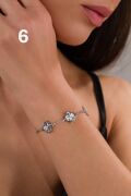 Gümüş Yonca Çiçek Rose Gold ve Altın Kaplama Lazer İşleme Taşsız Bileklik