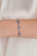 Gümüş Mavi Nazar Boncuklu Göz  Bileklik