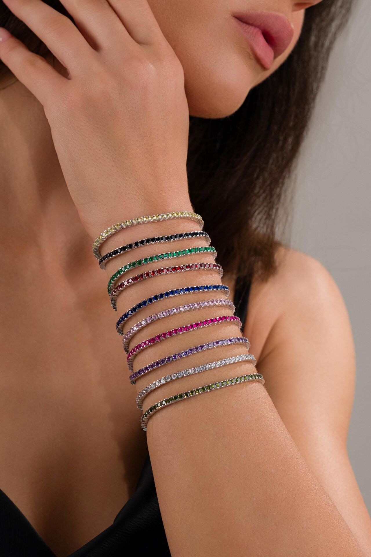 3 mm Gümüş Beyaz Siyah Kırmızı Sarı Yeşil Lacivert Pembe Mor Zirkon Taşlı Su Yolu Bileklik