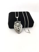 GÜMÜŞ KURT BAŞI GÖKTÜRKÇE TÜRK YAZILI ERKEK KOLYE