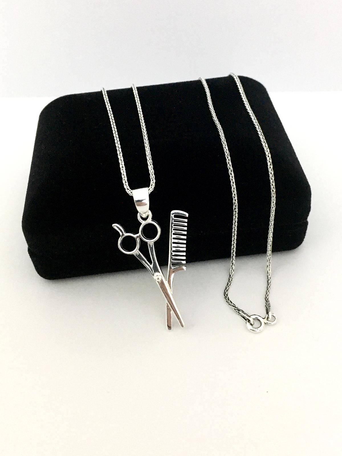 GÜMÜŞ BERBER MAKAS TARAK KUAFÖR SETİ KOLYE