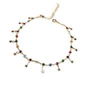 RENKLİ ZİRKON TAŞLI YILDIZ PULLU  GÜMÜŞ HALHAL