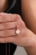 Gümüş ROSE Kaplama Yonca Lazer Kalem İşlemeli Kolye