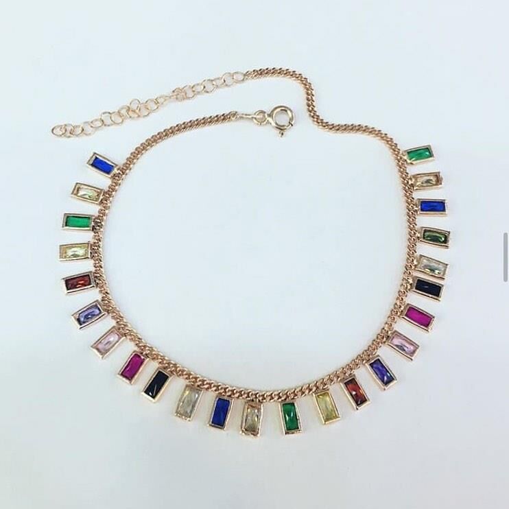 RENKLİ TAŞLI GÜMÜŞ HALHAL