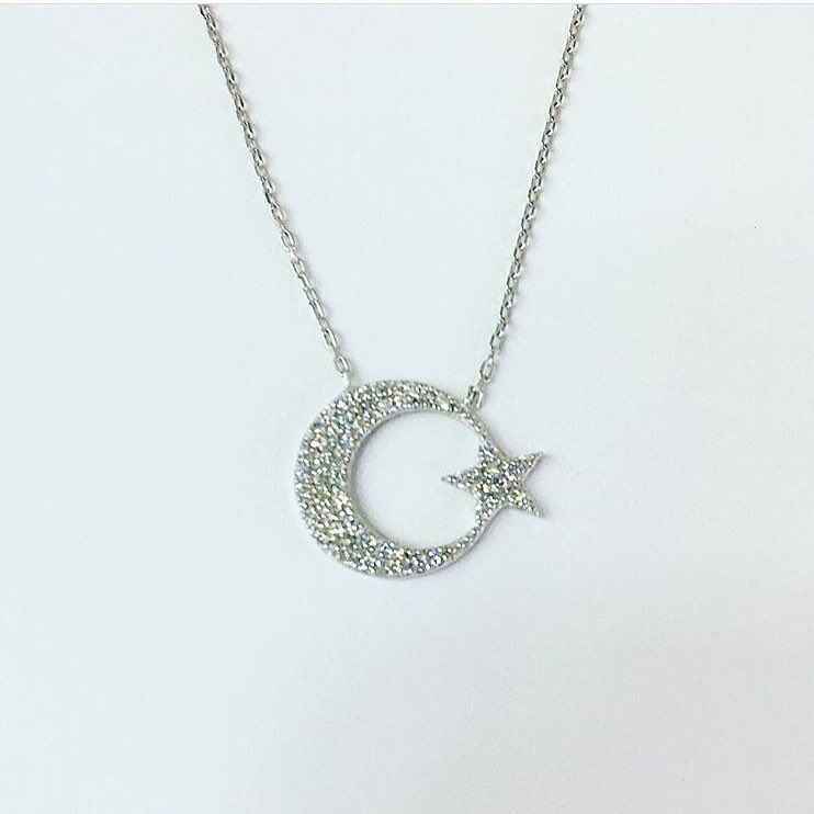 Gümüş 925 Ayar Ay yıldız Kolye