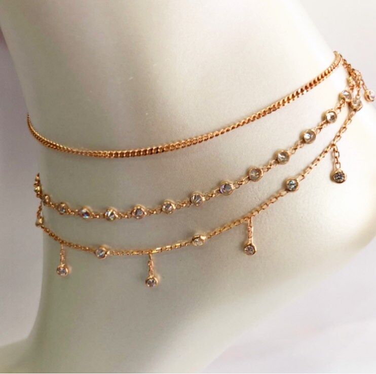 ÜÇ SIRALI  ZİRKON TAŞLI ROSE GÜMÜŞ  HALHAL