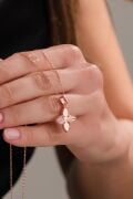 Gümüş Rose Kaplama Yonca Lazer Kalem İşlemeli Kolye