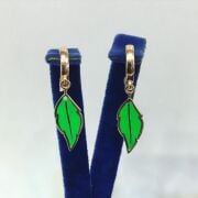 GÜMÜŞ ROSE BRONZ YEŞİL MİNE İŞLEMELİ YAPRAK KÜPE