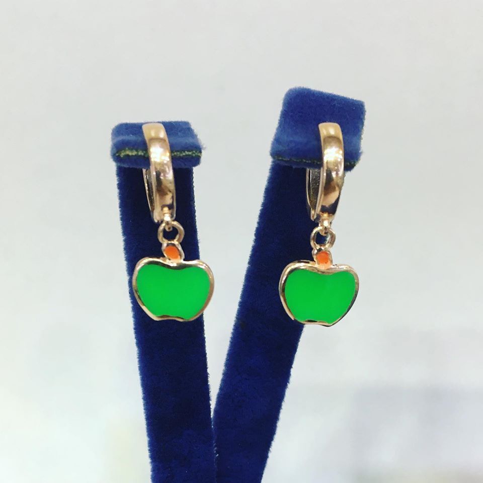 GÜMÜŞ ROSE BRONZ YEŞİL MİNE İŞLEMELİ ELMA KÜPE