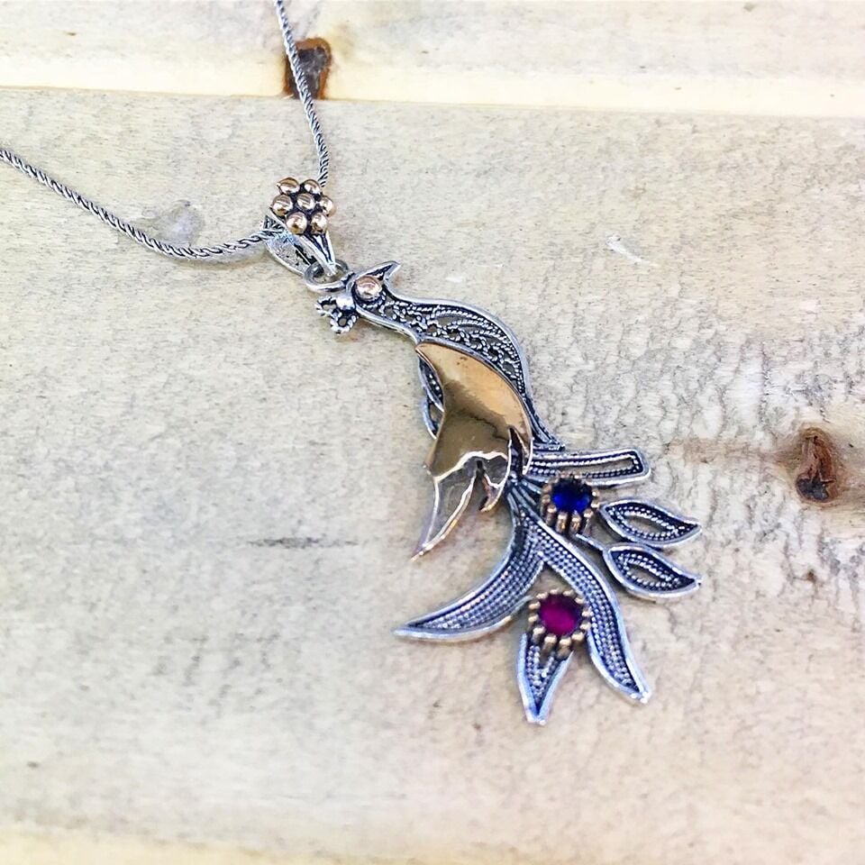 925 AYAR GÜMÜŞ TELKARİ TAVUS KUŞU KOLYE