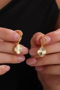 GÜMÜŞ ALTIN GOLD KAPLAMA YONCA LAZER KESİM KALEM İŞLEMELİ KÜPE