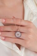 GÜMÜŞ Pembe Rose Kaplama NAZAR BONCUKLU ZİRKON TAŞLI MAVİ GÖZ KOLYE