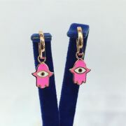 GÜMÜŞ ROSE BRONZ PEMBE MİNE İŞLEMELİ EL VE GÖZ KÜPE