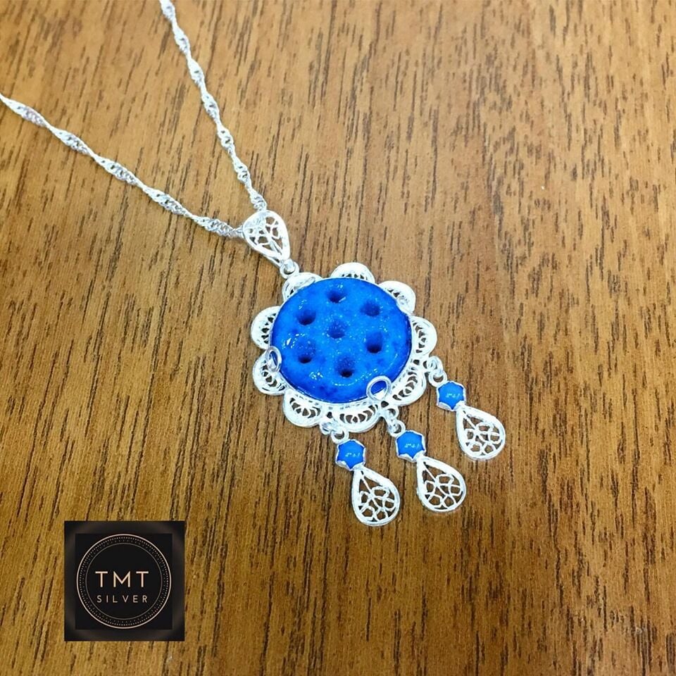 925 ayar Gümüş Süryani NAZAR BONCUKLU YEDİ GÖZLÜ TELKARİ İŞLEME KOLYE