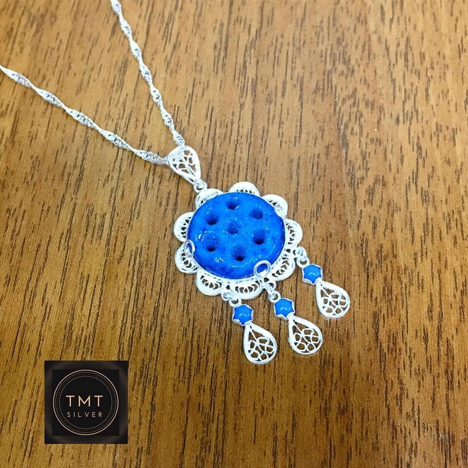 925 ayar Gümüş Süryani NAZAR BONCUKLU YEDİ GÖZLÜ TELKARİ İŞLEME KOLYE