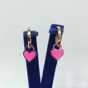 GÜMÜŞ ROSE BRONZ PEMBE MİNE İŞLEMELİ KALP KÜPE