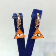 GÜMÜŞ ROSE BRONZ TURUNCU MİNE İŞLEMELİ ÜÇGEN GÖZ KÜPE