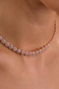 Gümüş Rose Gold Kaplama Beyaz Zirkon Taşlı Pırlanta Modeli Su Yolu Choker Tasma Kolye