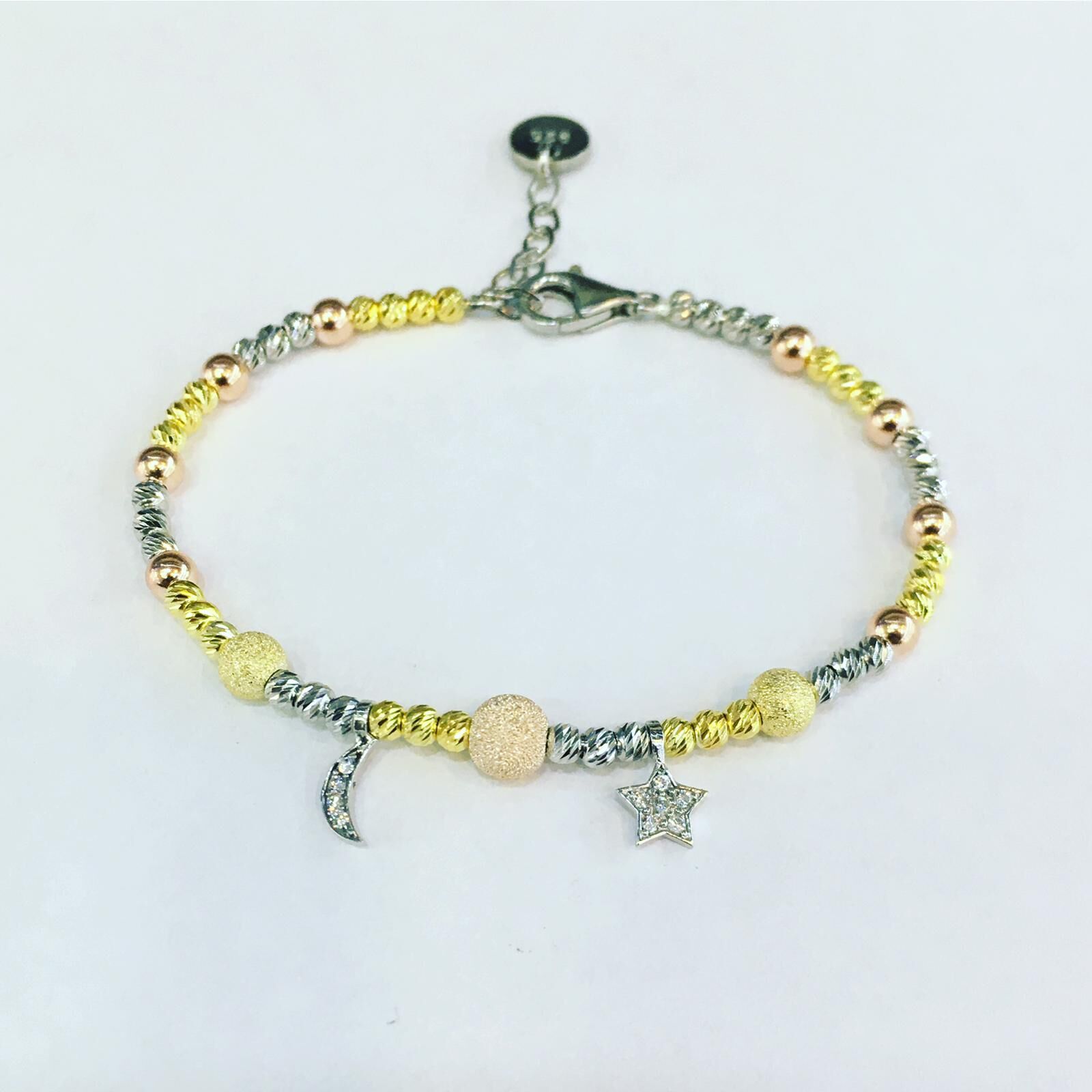 Yıldız ve Hilal Dorissa Altın Yaldızlı Rose Gümüş Bileklik