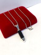 GÜMÜŞ SİYAH ZİRKON TAŞLI MERMİ KURŞUN ERKEK KOLYE