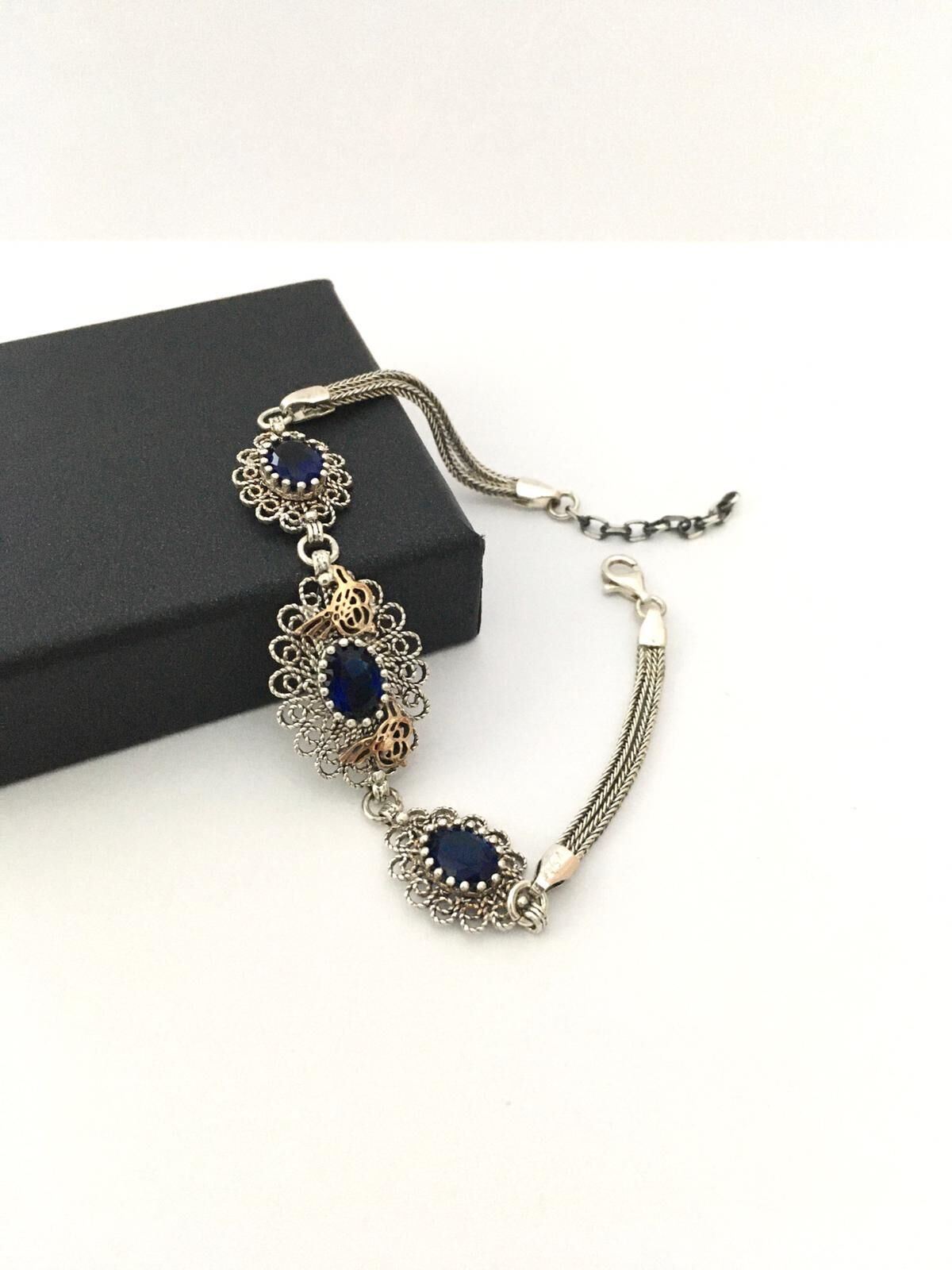 GÜMÜŞ SAFİR TAŞLI TUĞRALI BİLEKLİK