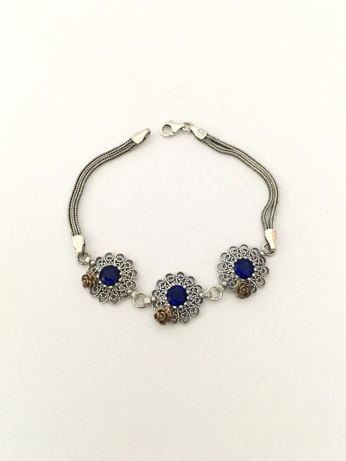 GÜMÜŞ SAFİR TAŞLI TUĞRALI BİLEKLİK