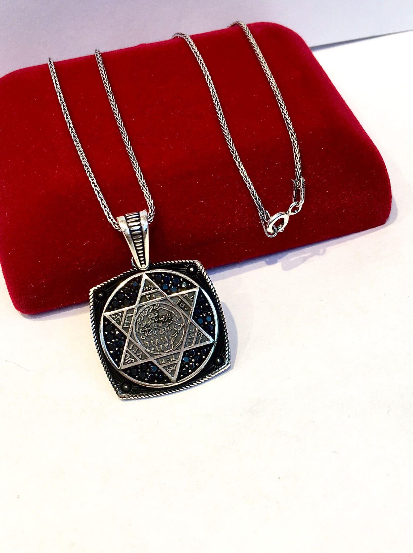 GÜMÜŞ SİYAH ZİRKON TAŞLI MÜHRÜ SÜLEYMAN ERKEK KOLYE