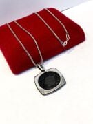 GÜMÜŞ SİYAH ZİRKON TAŞLI MÜHRÜ SÜLEYMAN ERKEK KOLYE