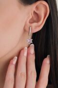 GÜMÜŞ PEMBE ZİRKON TAŞLI LOTUS ÇİÇEĞİ KÜPE