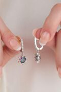GÜMÜŞ MİSTİK TOPAZ TAŞLI LOTUS ÇİÇEĞİ KÜPE