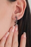 20 mm GÜMÜŞ SİYAH ZİRKON TAŞLI HALKA  KÜPE