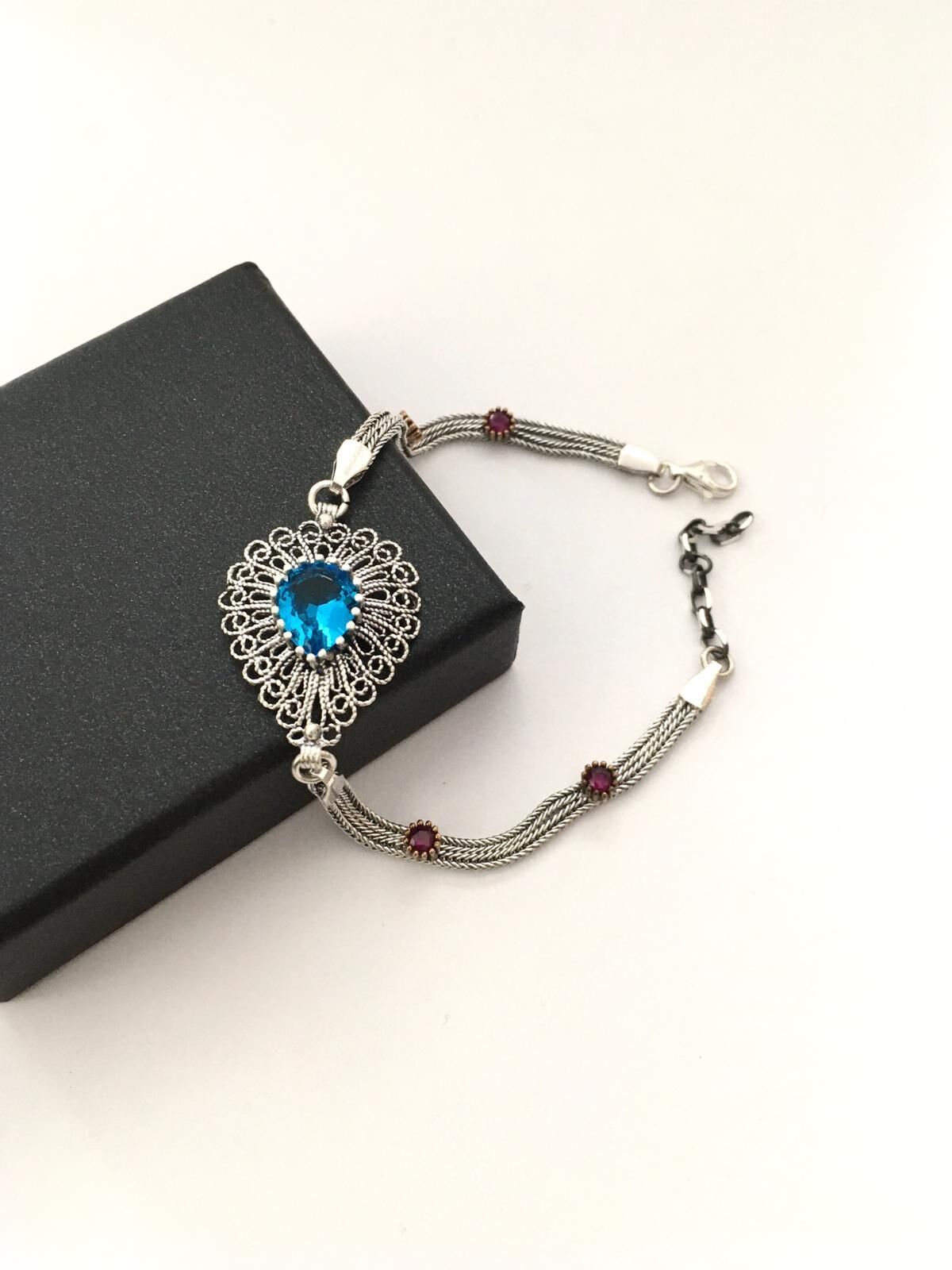 GÜMÜŞ AKUMARİN TAŞLI TELKARİ BİLEKLİK