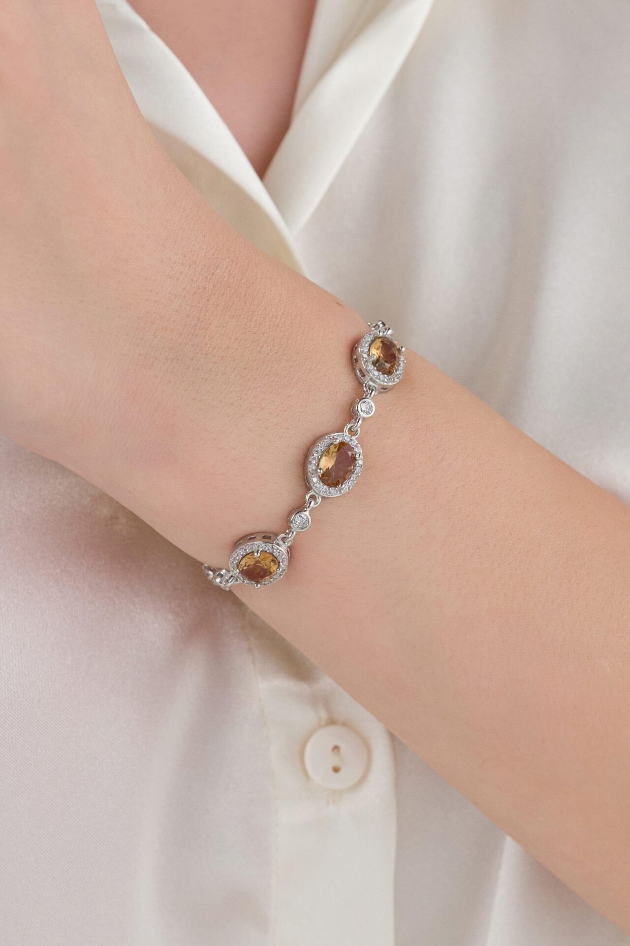 Gümüş Zirkon ve Zultanit Oval Taşlı  Bileklik