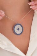 30 mm Gümüş Mavi Lacivert Zirkon Taşlı Göz Nazar Boncuğu Boncuklu Kolye