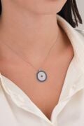 20 mm Gümüş Mavi Lacivert Zirkon Taşlı Göz Nazar Boncuğu Boncuklu Kolye