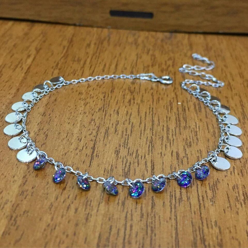 Gümüş Mistik Topaz Taşlı Pullu Halhal