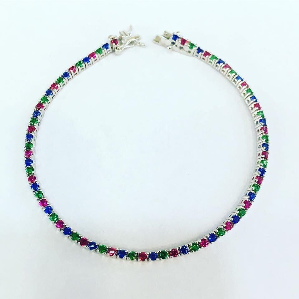 Gümüş Zirkon Taşlı Renkli Su Yolu Bileklik