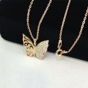 GÜMÜŞ ROSE ZİRKON TAŞLI KELEBEK KOLYE