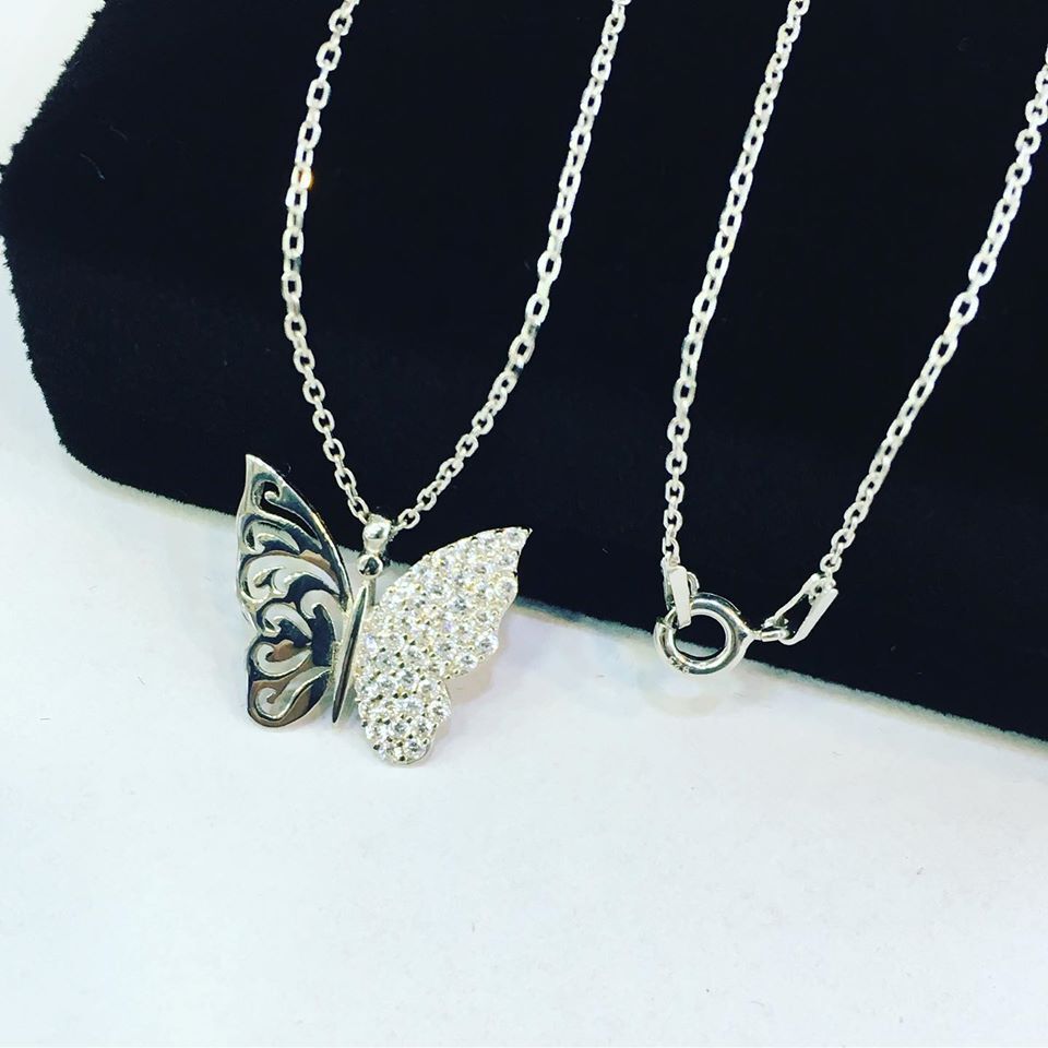 GÜMÜŞ ZİRKON TAŞLI KELEBEK KOLYE